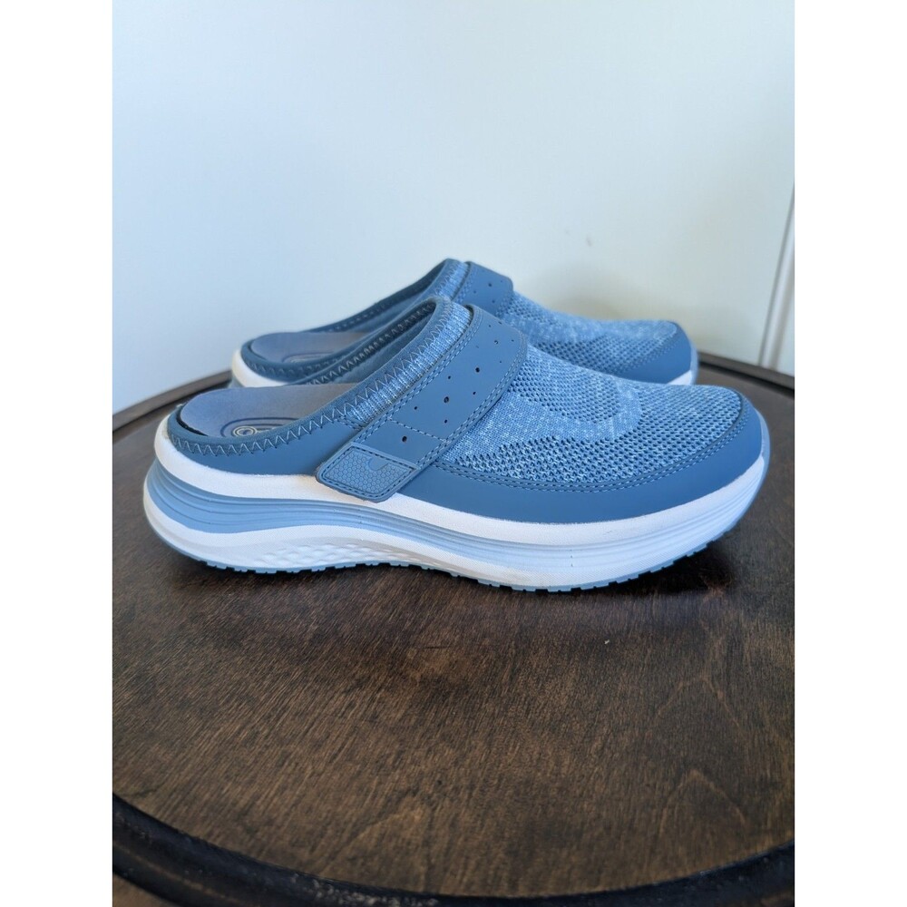 OrthoFeet Iris Shoes 7.5 Blue Slip On Mules Adjustable Strap Comfort Walking EUC